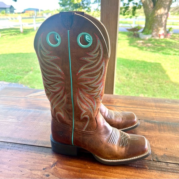 ARIAT Women's Round Up Ryder Square Toe Leather Cowboy Boots • Size 6.5B - Picture 1 of 13